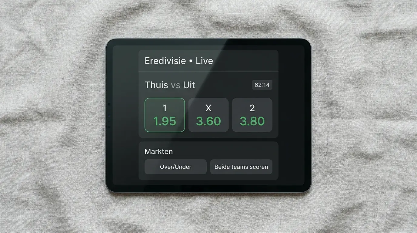 Scherm van een wedapp met voetbalquoteringen voor een Eredivisie-wedstrijd