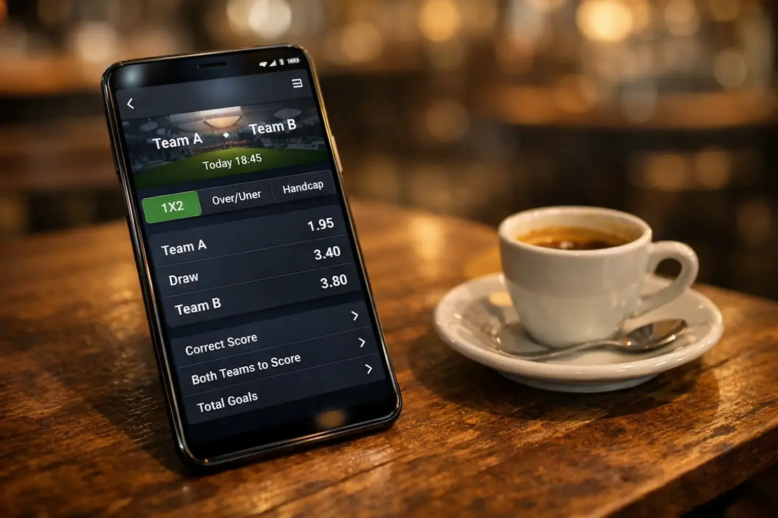 Overzicht van verschillende voetbalwedmarkten op een mobiel scherm